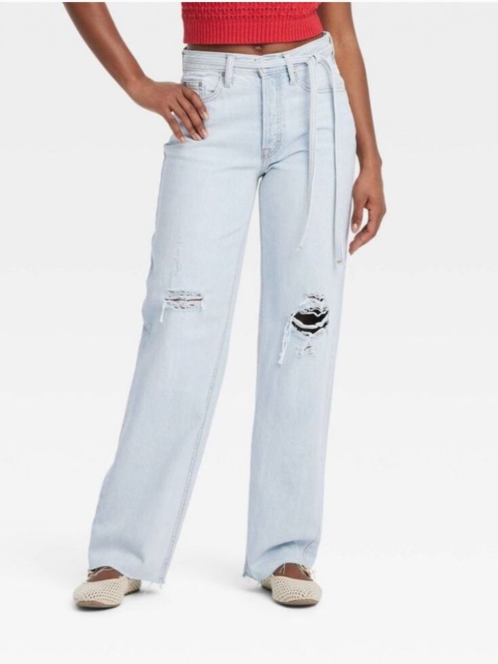 Universal Thread | Mid-Rise 90s Baggy Jeans Tie Waist | Light Wash | Size 10R